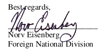 Signator, Norv Eisenberg, Foreign National Division